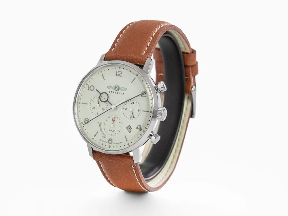 Zeppelin LZ 129 Hindenburg Quartz Watch, Beige, 41 mm, Day, Leather, 8086-5n - Image 4