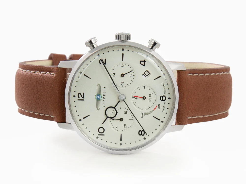 Zeppelin LZ 129 Hindenburg Quartz Watch, Beige, 41 mm, Day, Leather, 8086-5n - Image 7