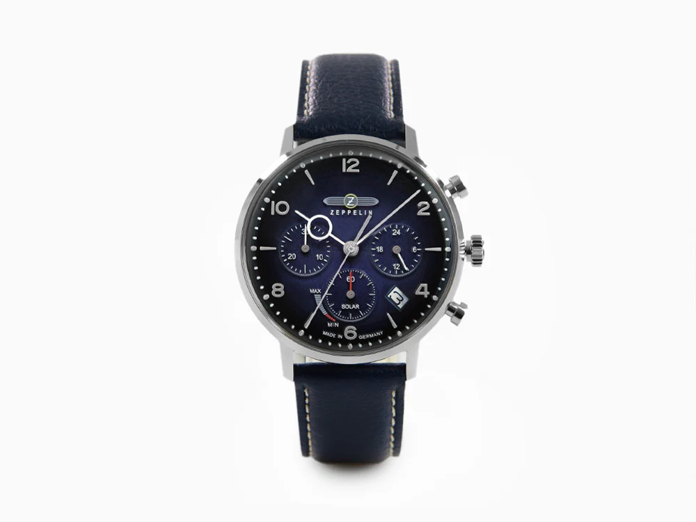 Zeppelin LZ 129 Hindenburg Quartz Watch, Blue, 41 mm, Day, Leather, 8086-3n - Image 2