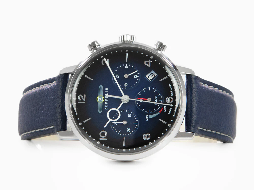 Zeppelin LZ 129 Hindenburg Quartz Watch, Blue, 41 mm, Day, Leather, 8086-3n - Image 7