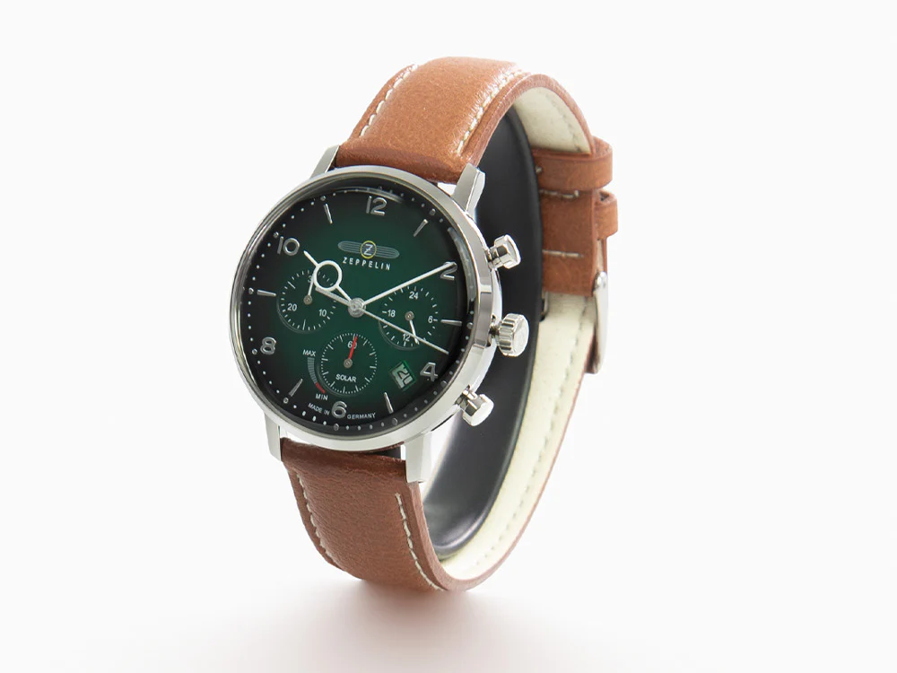 Zeppelin LZ 129 Hindenburg Quartz Watch, Green, 41 mm, Day, Leather, 8086-4n - Image 4