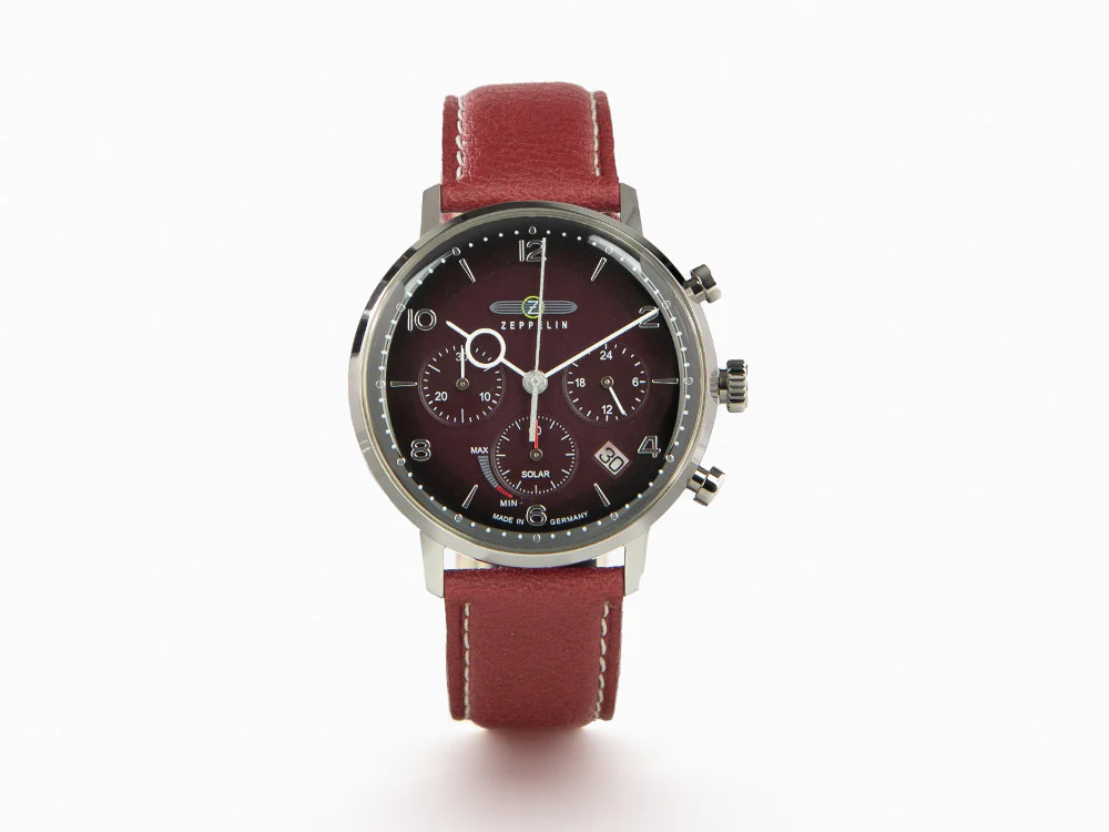Zeppelin LZ 129 Hindenburg Quartz Watch, Red, 41 mm, Day, Leather, 8086-2n - Image 2