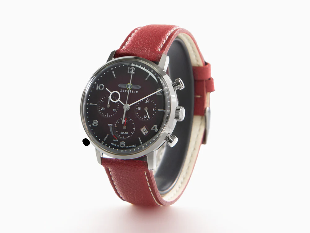 Zeppelin LZ 129 Hindenburg Quartz Watch, Red, 41 mm, Day, Leather, 8086-2n - Image 4
