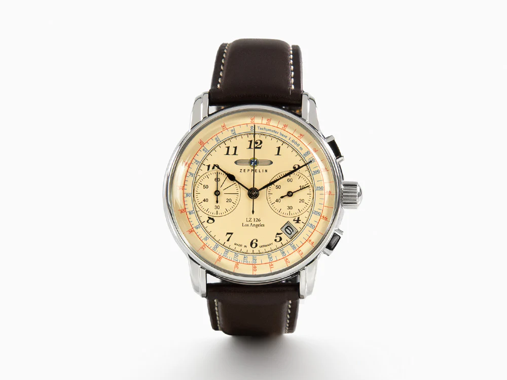 Zeppelin LZ126 Los Angeles Quartz Watch, Cream, 42 mm, Chronograph, 7614-5 - Image 2