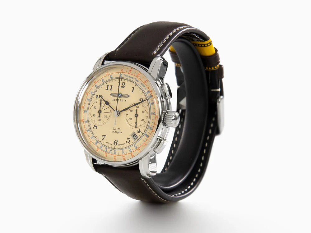 Zeppelin LZ126 Los Angeles Quartz Watch, Cream, 42 mm, Chronograph, 7614-5 - Image 4