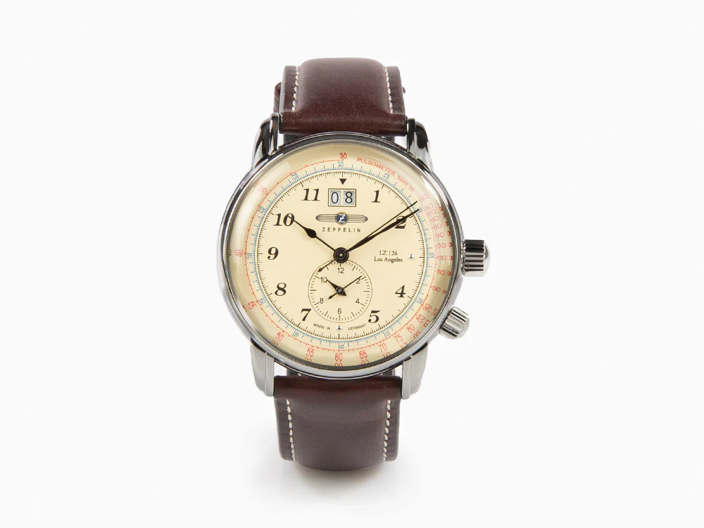 Zeppelin LZ126 Los Angeles Quartz Watch, Cream, 42 mm, GMT, Pulsemeter, 8644-5 - Image 2