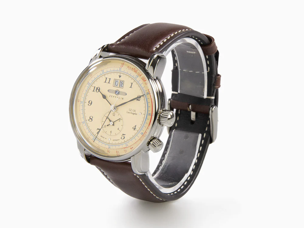 Zeppelin LZ126 Los Angeles Quartz Watch, Cream, 42 mm, GMT, Pulsemeter, 8644-5 - Image 4