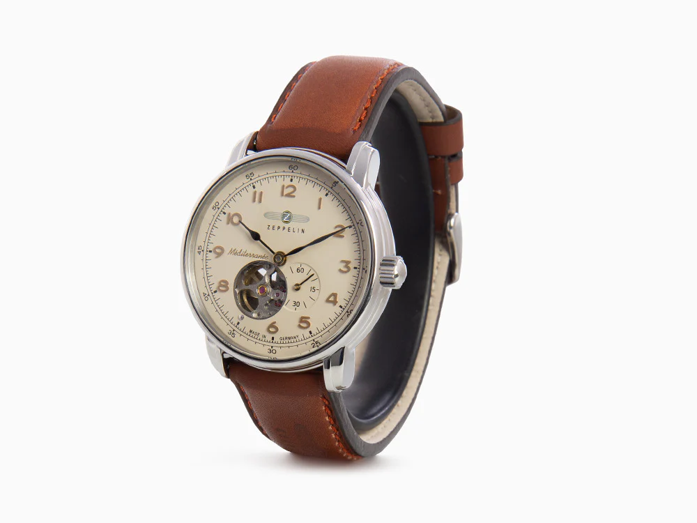 Zeppelin Méditerranée Automatic Watch with Open Heart, Beige, 40 mm, 9666-5 - Image 4