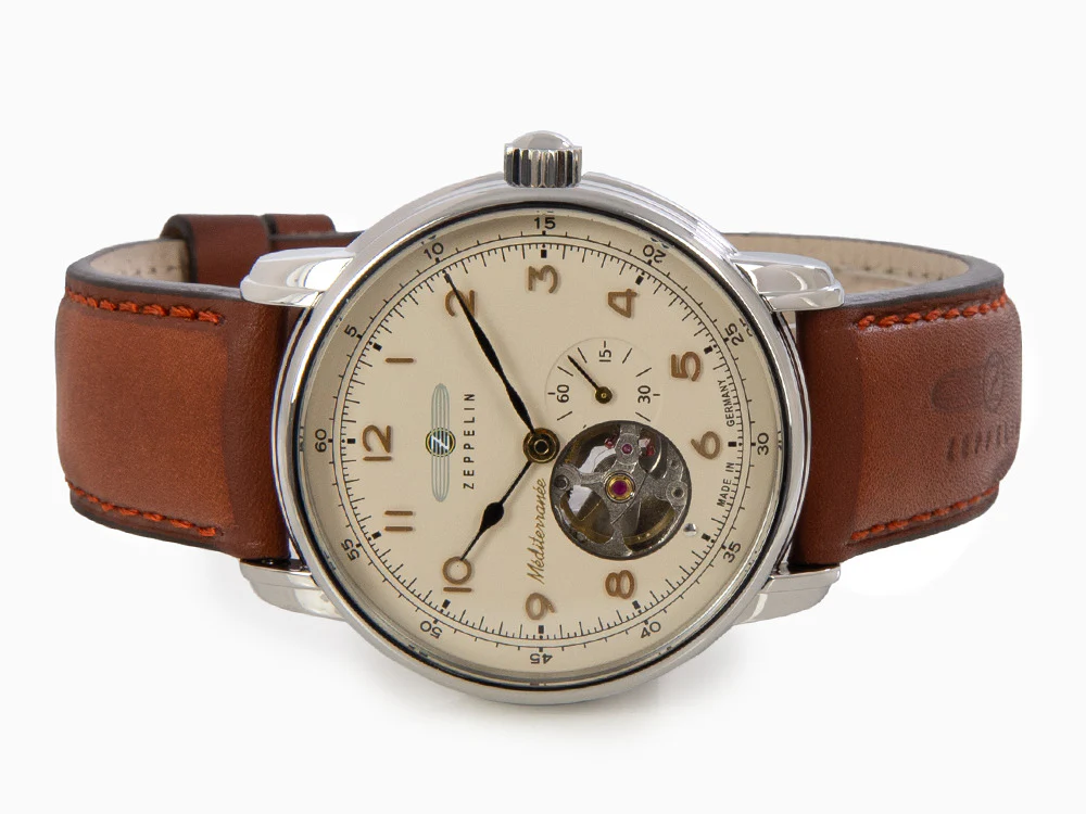Zeppelin Méditerranée Automatic Watch with Open Heart, Beige, 40 mm, 9666-5 - Image 7