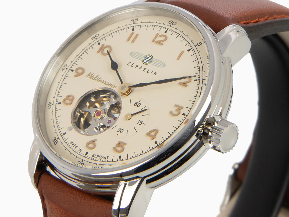 Zeppelin Méditerranée Automatic Watch with Open Heart, Beige, 40 mm, 9666-5 - Image 9