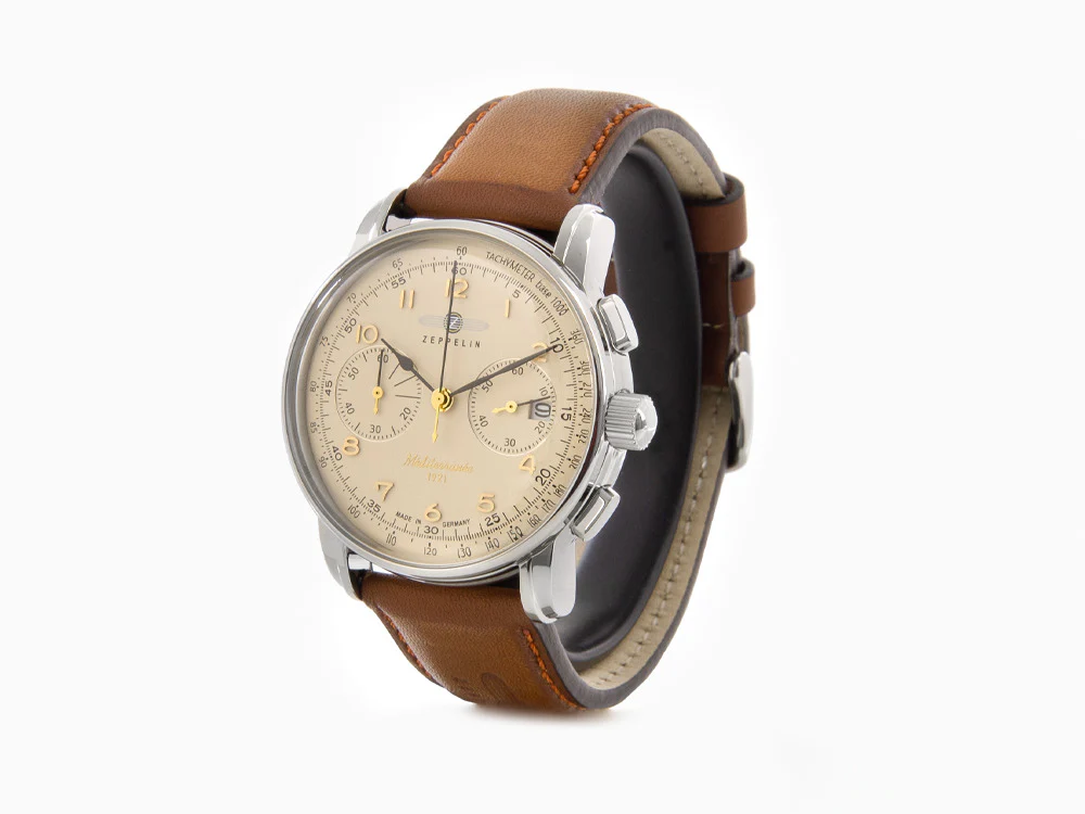 Zeppelin Méditerranée Chrono Quartz Watch, Beige, 42 mm, Day, 9670-5 - Image 4