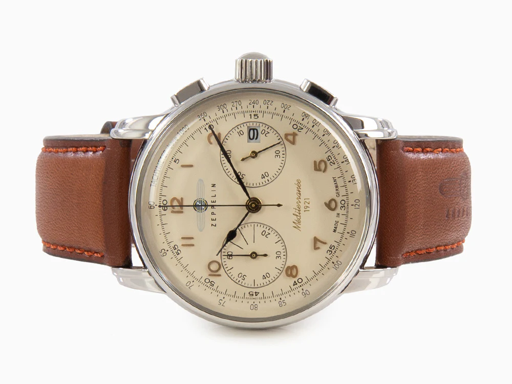 Zeppelin Méditerranée Chrono Quartz Watch, Beige, 42 mm, Day, 9670-5 - Image 7
