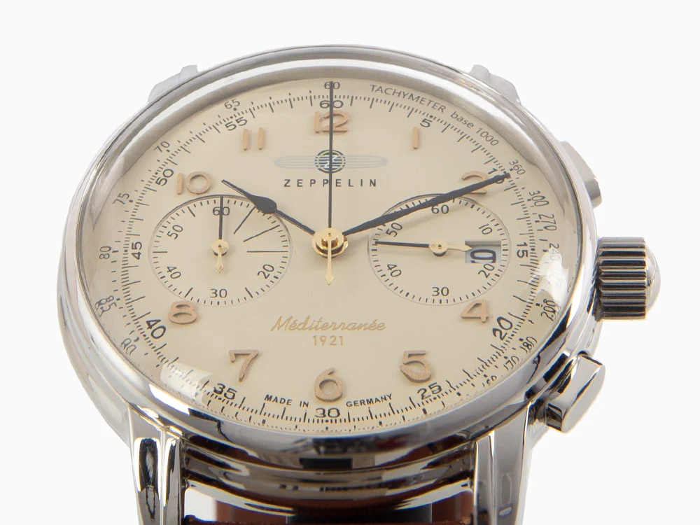 Zeppelin Méditerranée Chrono Quartz Watch, Beige, 42 mm, Day, 9670-5 - Image 8